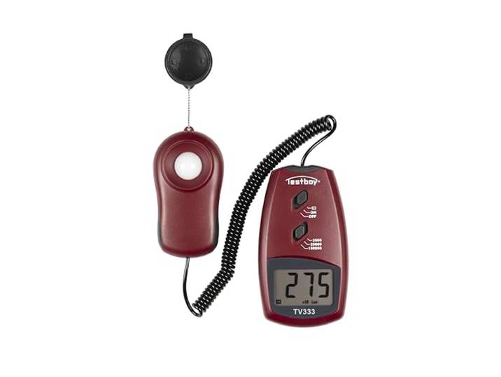Testboy TV 333 digitale luxmeter tot 100.000 LUX (meting van de verlichtingssterkte van een lichtbron, vrij beweegbare sensor met spiraalkabel, sensorbeschermkap, siliciumfotodiode), rood/zwart