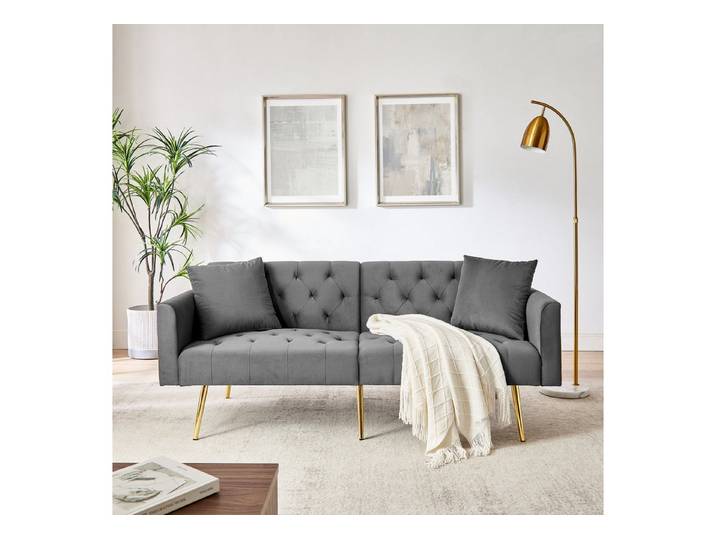 Celya Sofa 3-stufige verstellbare Rückenlehne, mit 2 beigelegte Kissen, stabile Metallbeine, Ideal für Wohnzimmer, Mietwohnung, kleines Apartment