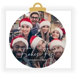 Weihnachtskarte: Christbaumkugel mit Foto in Weiß