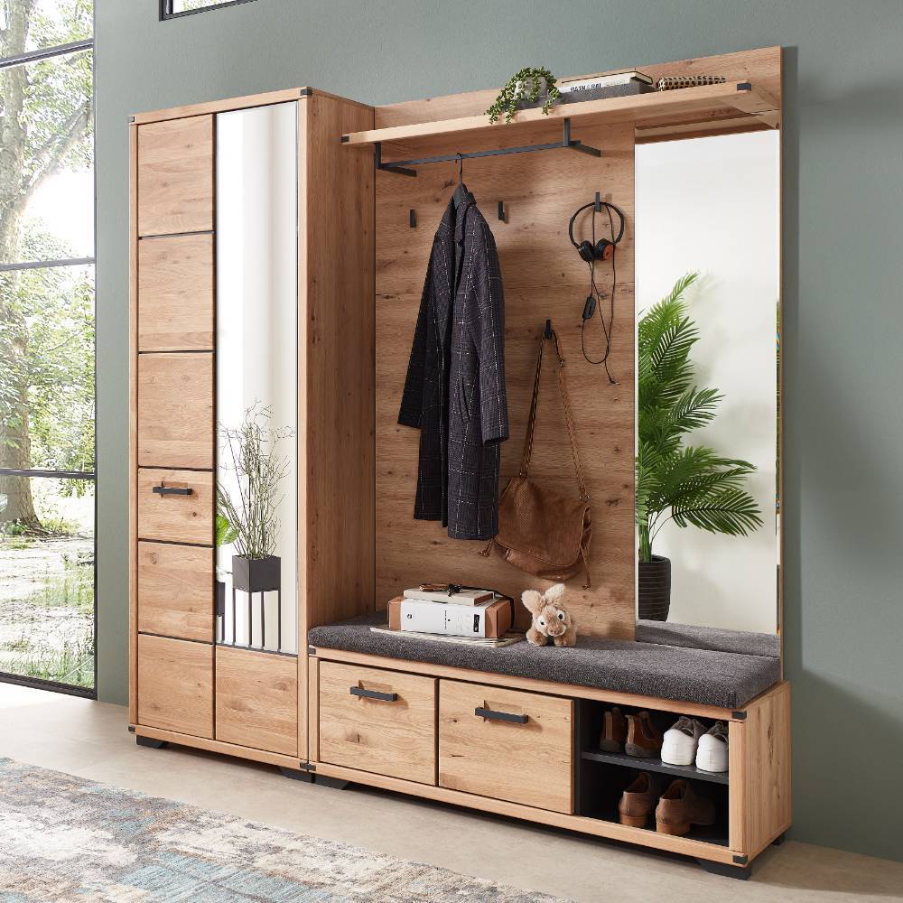 Pharao24.de Flurmöbel Set Komplett Garderobe inklusive Sitzpolster 204 cm hoch (dreiteilig)