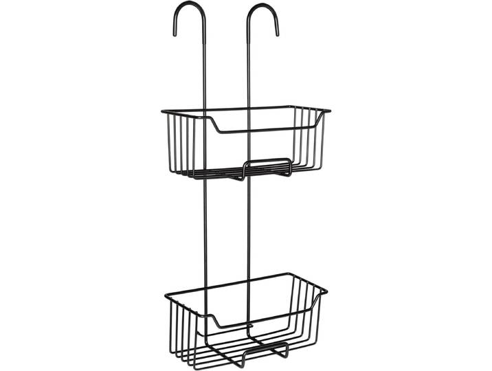 WENKO Doucherek Milo 2-laags RVS zwart 25x55cm - Zonder boren - Doucherekje hangend - Douchemand - Douchecaddy ophangbaar