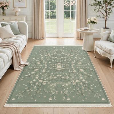 BLUEBELL Boho Floral Washable Area Rug – Soft Non-Slip Low Pile Carpet for Living Room