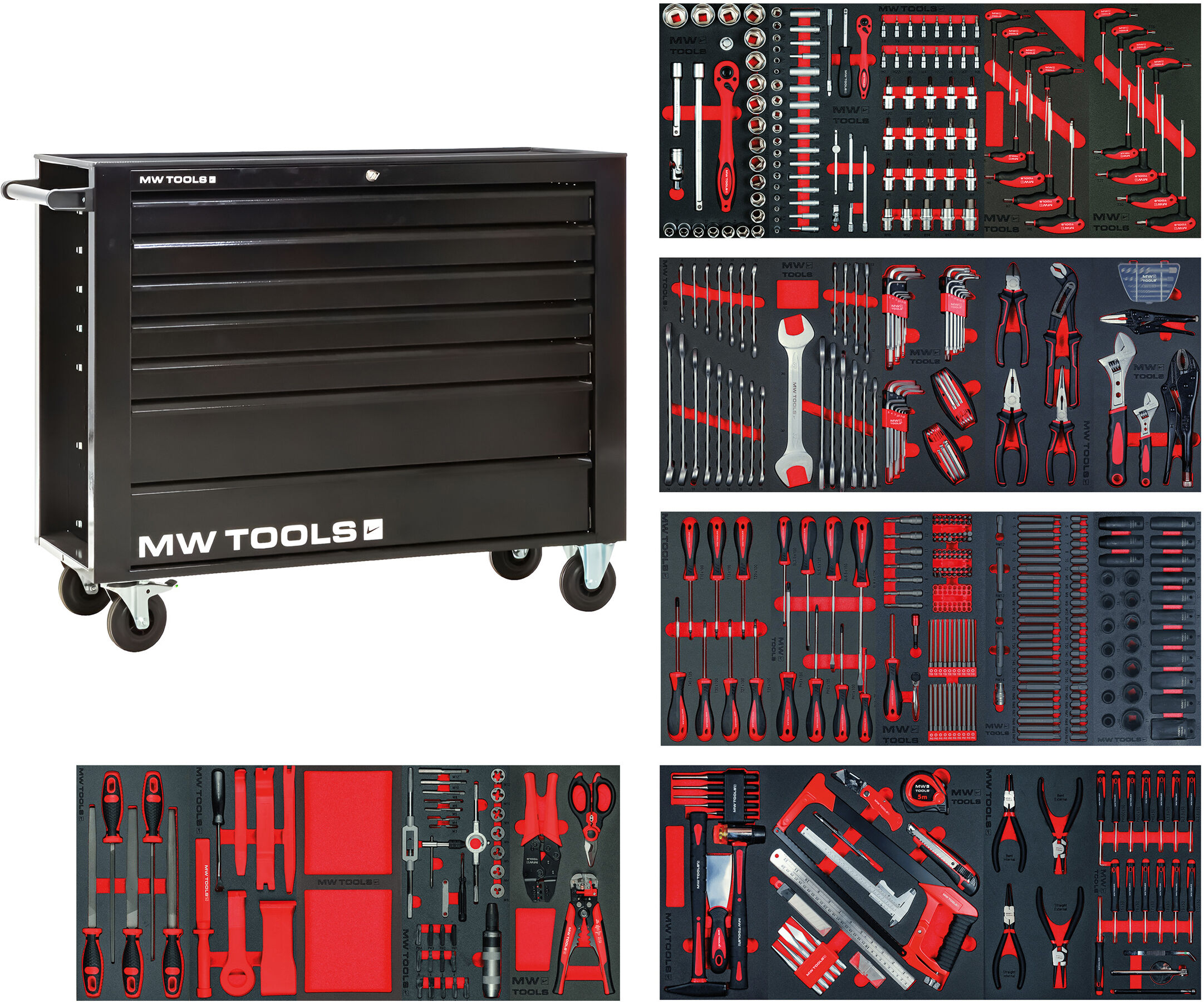 Servante d'atelier complète large, noire XL 514 outils MW Tools MWE512G3B