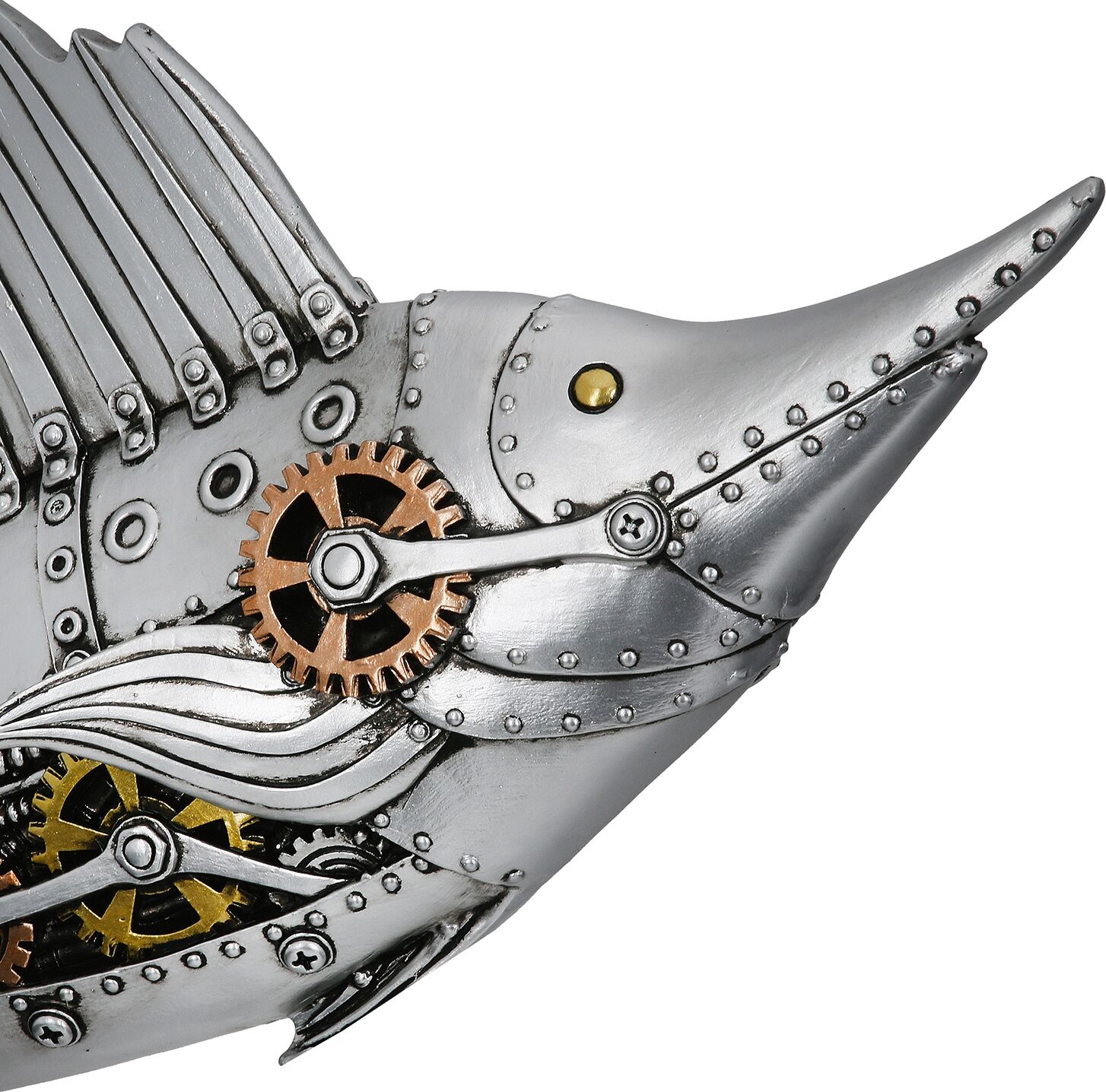 Tierfigur GILDE "Figur Schwertfisch Steampunk Sailfish silberfarben H. 36 cm", silber (silberfarben), B:50cm H:36cm T:14cm, Kunstharz, Dekofiguren, Tierfigur silberfarben B/H/T: 50cm x 36cm x 14cm