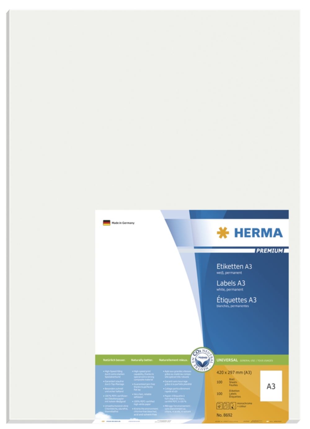 Herma 8692 Premium A3-Etiketten 29,7x42,0 cm (100 Blatt (100 Etiketten))
