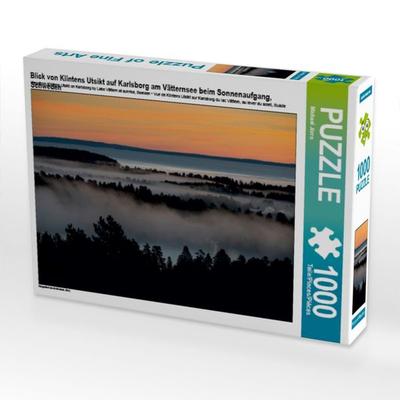 Blick von Klintens Utsikt auf Karlsborg am Vätternsee beim Sonnenaufgang, Schweden (Puzzle)