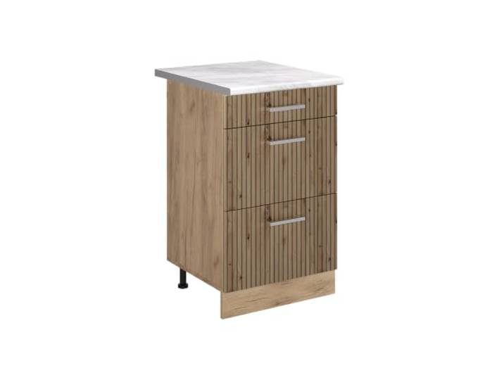 Vicco Küchenunterschrank R-Line, Artisan-Eiche/Goldkraft Eiche 50 cm 3 Schubladen · Arbeitsplatte Marmor · Höhenverst. Füße · Leichter Zugriff · Frei kombinierbar