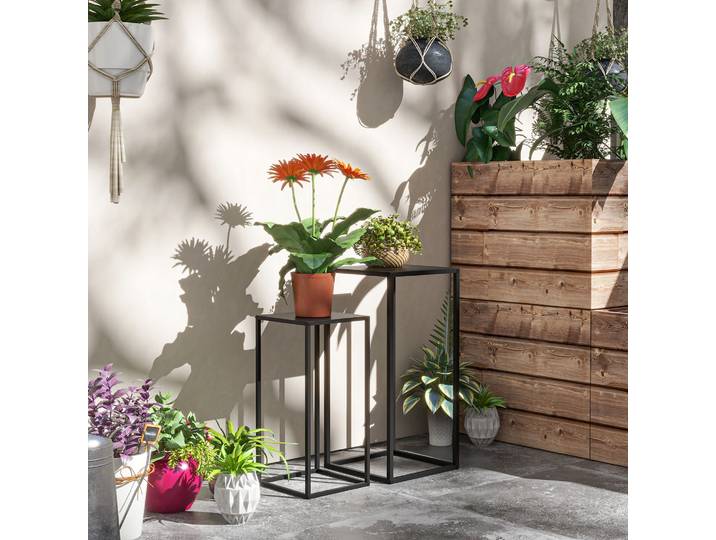 Outsunny Lot 2 Supports Pots Fleurs Acier Noir 58,5/65 cm