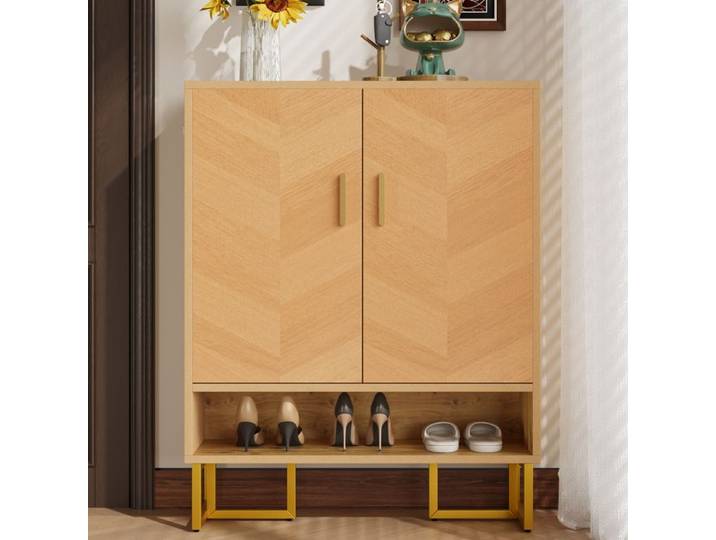 Meuble à chaussures - Meuble à chaussures - 2 portes - 4 étagères - Aspect bois beige