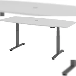 bümö Konferenztisch elektrisch höhenverstellbar 220x103 in grau, Gestell: Graphit - elektrischer Besprechungstisch oval mit Memoryfunktion