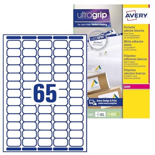 Avery L7651-15 Mini Adreslabels Wit voor Laserprinters, 38,1 x 21,2 mm