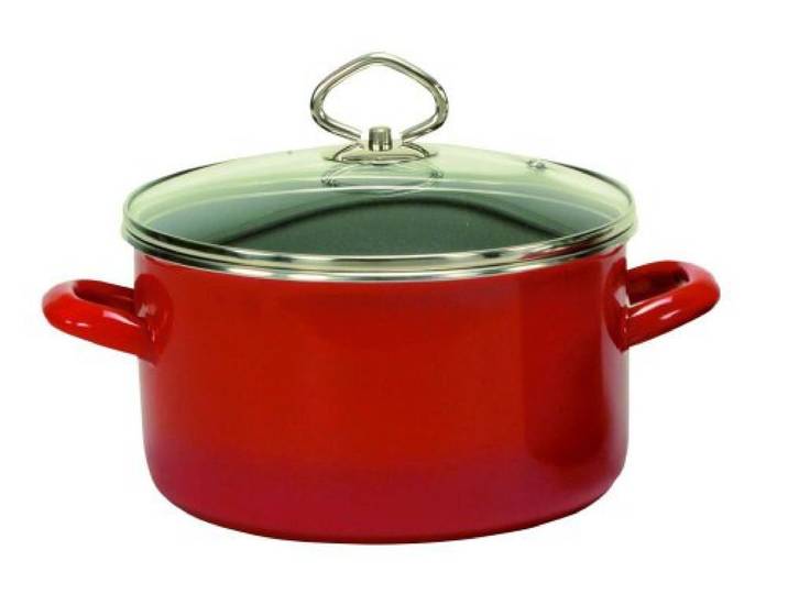 Krüger Emaille Kochtopf Rom Ø 24 cm (5,5 L) Mit Glasdeckel & Literskala PFAS-frei Induktionsgeeignet Backofenfest Spülmaschinengeeignet Schnitt- & kratzfeste Emaille