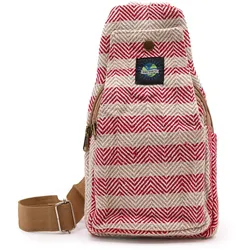 Body Cross Bag Natural Cotton - Tan & Pink