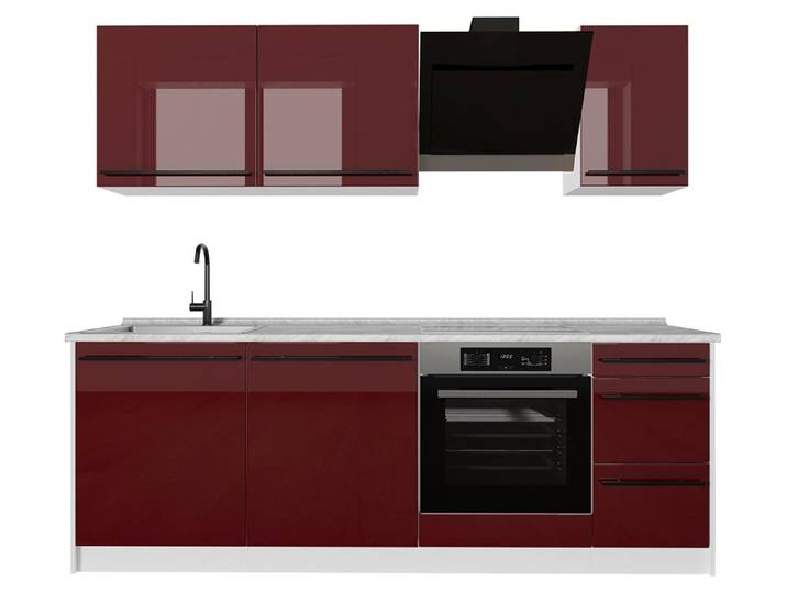 Küchenzeile Vicco R-Line Rot Hochglanz/Weiß 220 cm ohne Arbeitsplatte, Model 66365