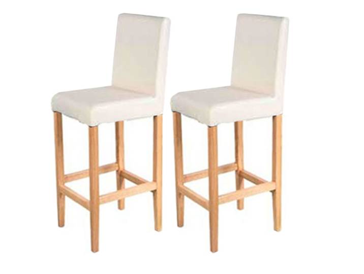 2er-Set Barhocker Vicenza, Barstuhl Tresenhocker, Holz+LEDER Creme, helle Beine