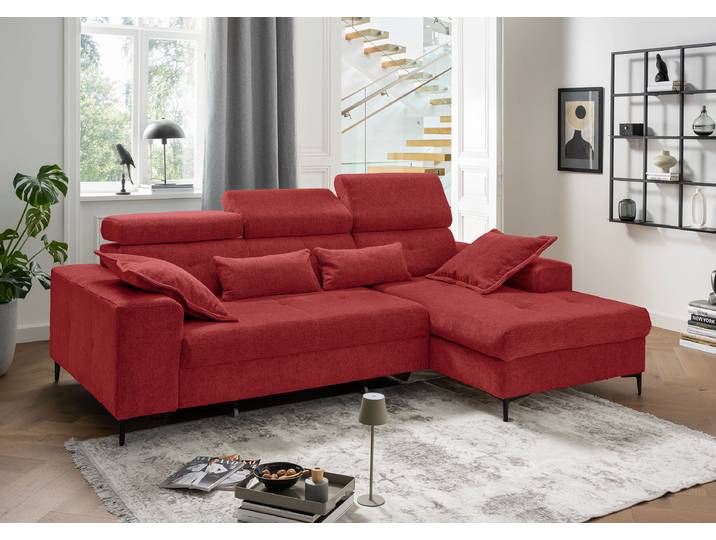 Ecksofa mit Schlaffunktion Rot Webstoff Jimin 270 x 110 x 186cm Longchair davorstehend rechts mit Schlaffunktion