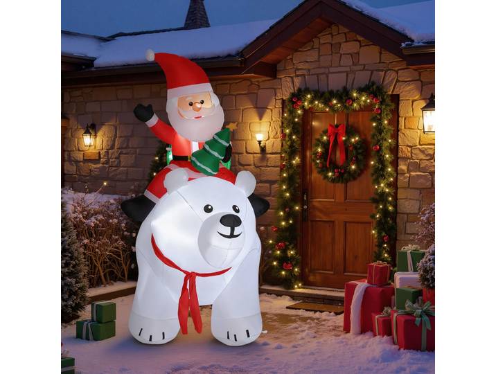Outsunny Père Noël Gonflable 200cm LED Intérieur Extérieur Blanc