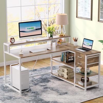 BLUEBELL Modern L Shaped Computer Desk with Drawer and storage shelf