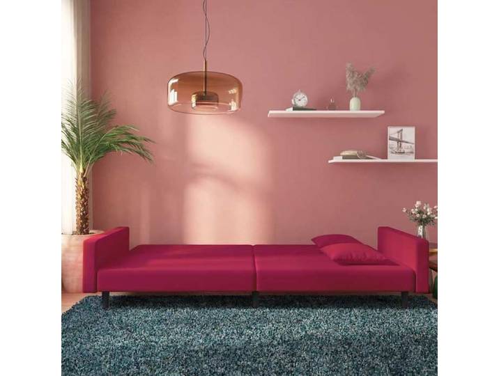 NEW Rouge Sofa ergonomique - - Canapé-lit convertible - Sofa-lit - à 2 places et deux oreillers Rouge bordeaux Velours(1parce