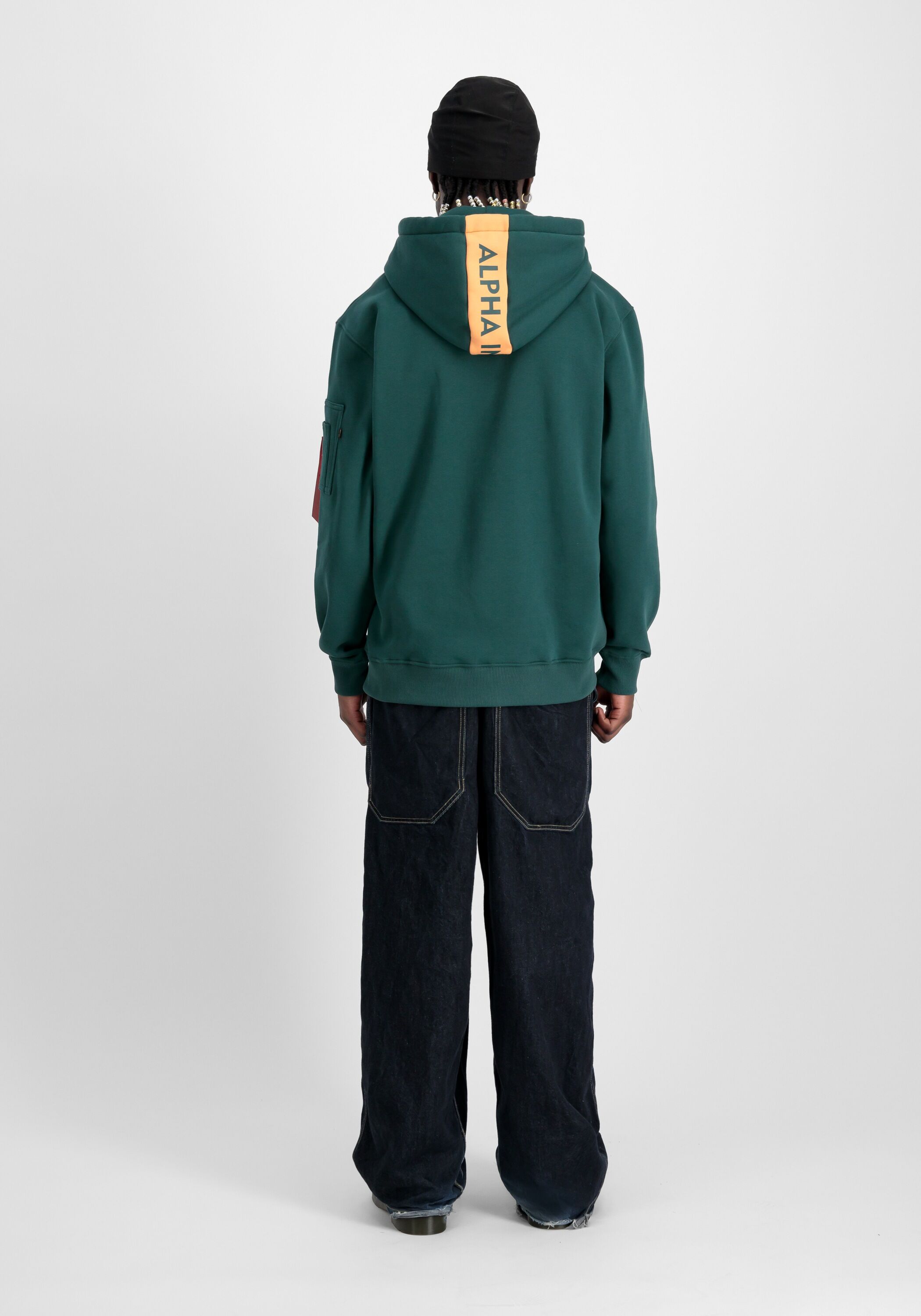 Hoodie ALPHA INDUSTRIES "Red Stripe Hoodie", Herren, Gr. S, grün (force grün), Obermaterial: 80% Baumwolle, 20% Polyester, regular fit, Sweatshirts Hoodie force grün S
