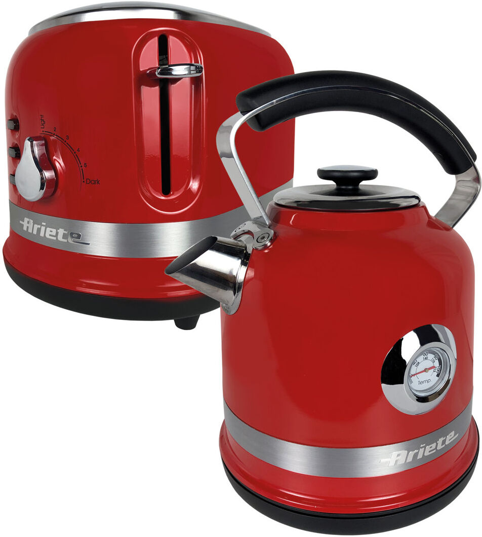 Ariete Moderna 1.7L Stainless Steel Kettle with 2 Slice Toaster Set Red 1.7L