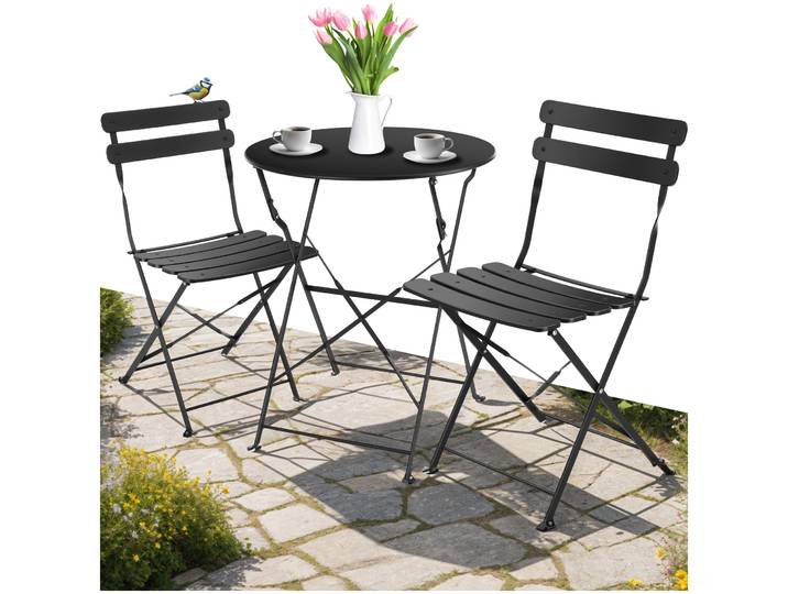 Ensemble table et chaises bistrot Frieda, pliable pour 2 personnes - noir