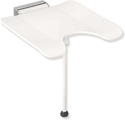 Hewi System 900 Duschklappsitz 900.51.214XA98 Edelstahl geschliffen, Polyamid signalweiß, mit Schamausschnitt