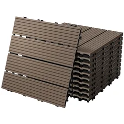 ECD Germany – WPC Terrassenfliesen – 30x30 cm 11 Stk.=1m2 Dunkelbraun | geriffelt, Holzoptik, Klicksystem mit Drainage