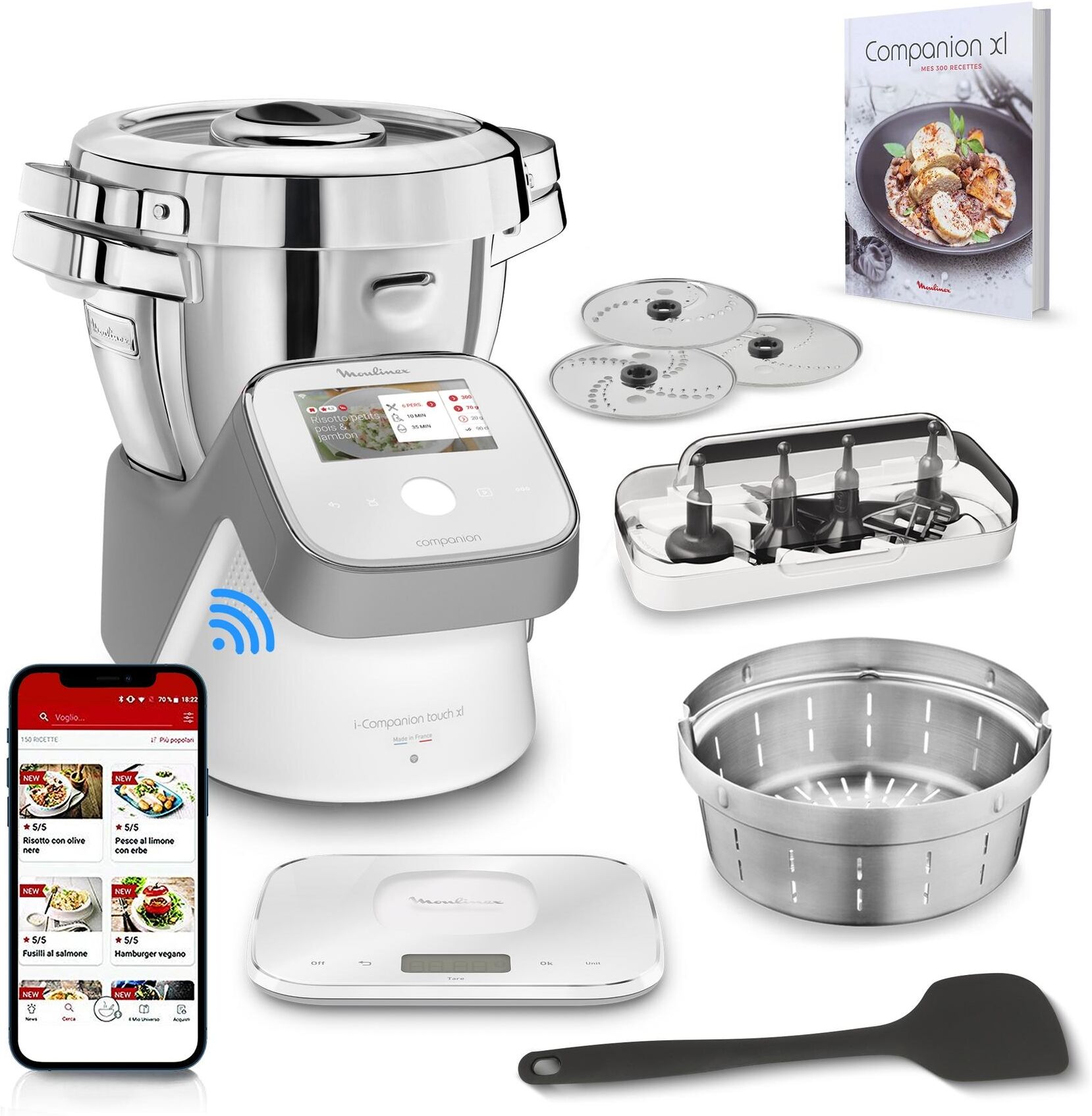 MOULINEX Küchenmaschine "i-Companion Touch XL Silber/Weiss", weiss (silberfarben, weiß), B:31cm H:35cm T:31cm, Küchenmaschinen, Küchenmaschine silberfarben, weiß Einheitsgröße