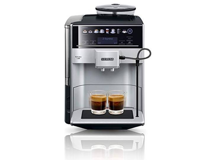 Siemens Kaffeevollautomat EQ6 plus s300, Milchsystem, 11 Getränke, automatische Reinigung des Milchsystems, Keramikmahlwerk, großes Touchdisplay, Silber, TE653501DE