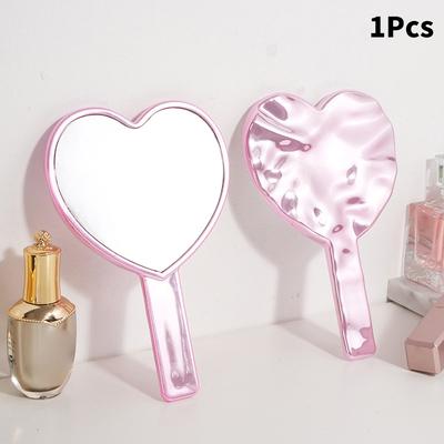 Fusion Finds Heart Handheld Makeup Mirror Portable Vanity Beauty Mirror With Ergonomic Handle pink