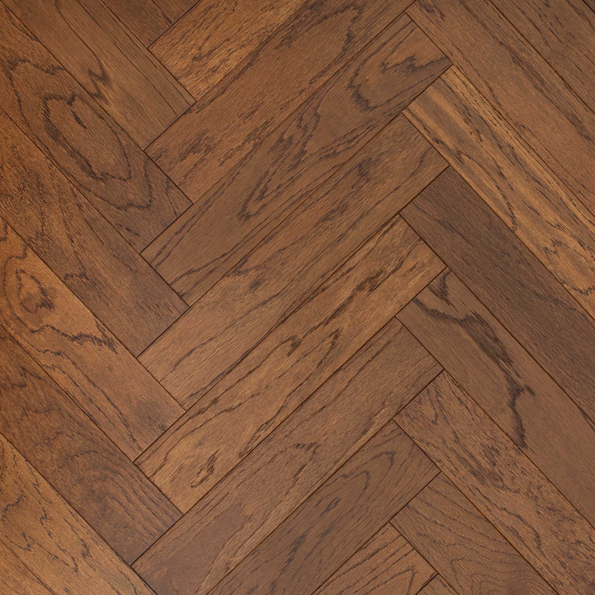 Luxury Flooring Thorpe Acre Solid Oak Herringbone - Herringbone Dark Brushed & Lacquered - 10mm x 350mm x 70mm