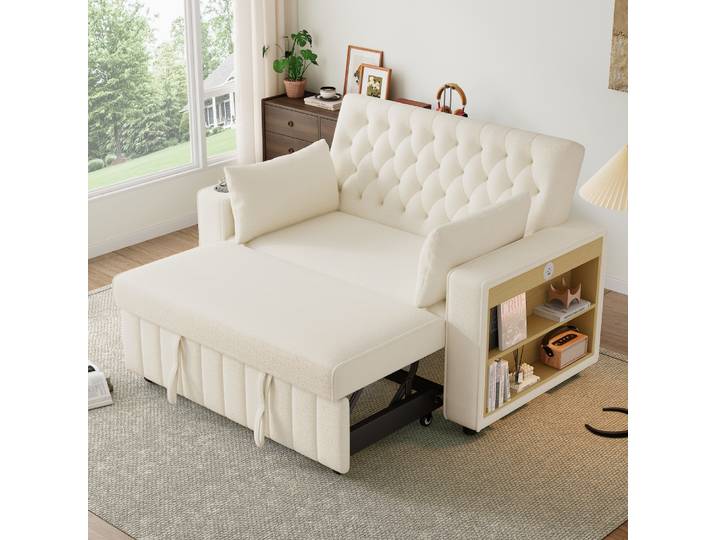 Canapé-lit multifonctionnel, canapé pliant moderne avec fonction de rangement et de couchage, support de boissons, port de chargement USB et oreiller
