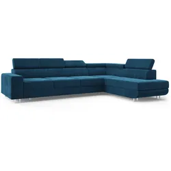 ECKSOFA HESTION Blau Velours-Stoff mit Schlaffunktion