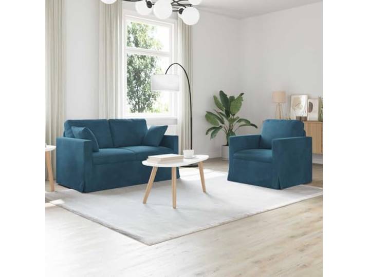 ZQQLVOO Modulares Sofa Set 2 STK. Blau Samt Schwarzer Metallrahmen, Schaumstoffpolster, Flexibel Anordbar, Pflegeleicht