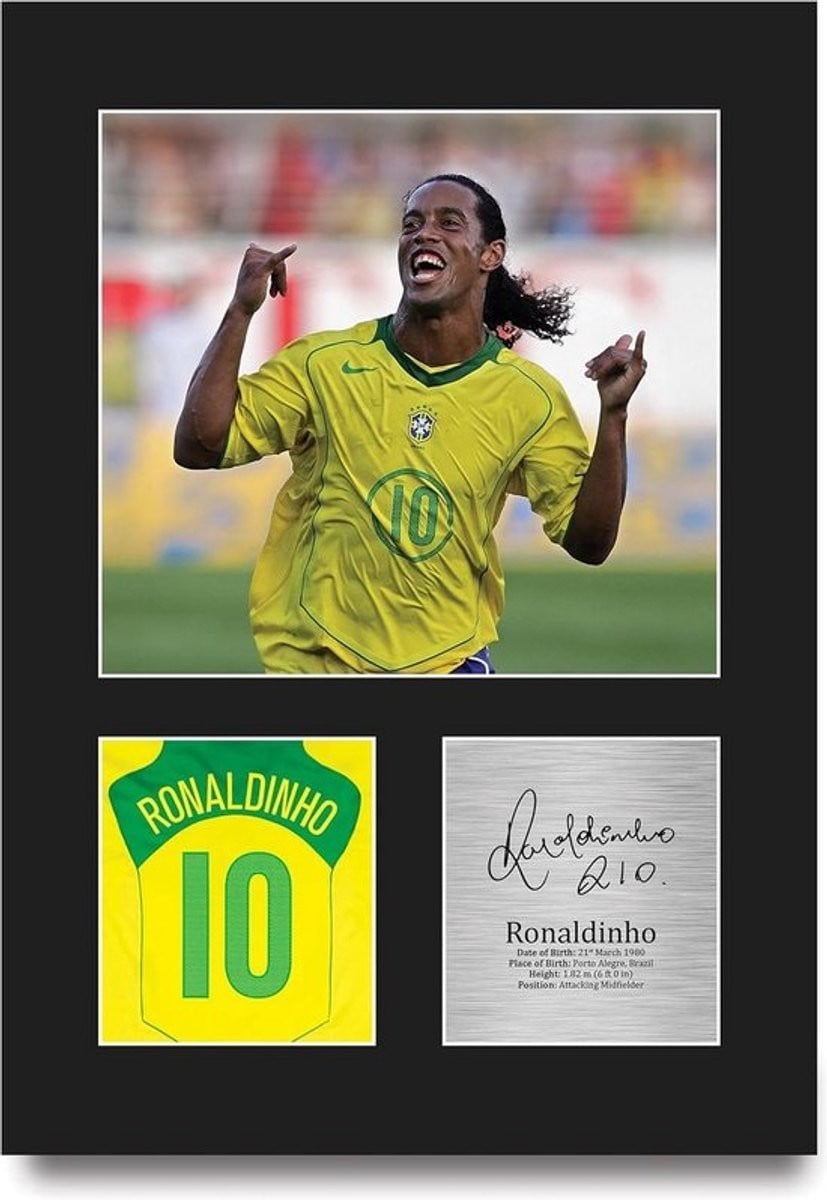 Gedrukte Gesigneerde Foto van Voetballegende Brazilië - A4 Portret Wanddecoratie op Acryl
