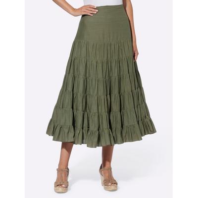 Maxirock HEINE, Damen, Gr. 42, grün (khaki), 100% Baumwolle, unifarben, lang, Röcke Maxirock
