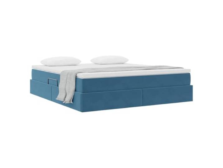 KTHLBRH Boxspringbett dunkelblau mit Matratze 180 x 200 cm Weicher Samt, hydraulischer Aufzug, Metallrahmen, großer Behälter