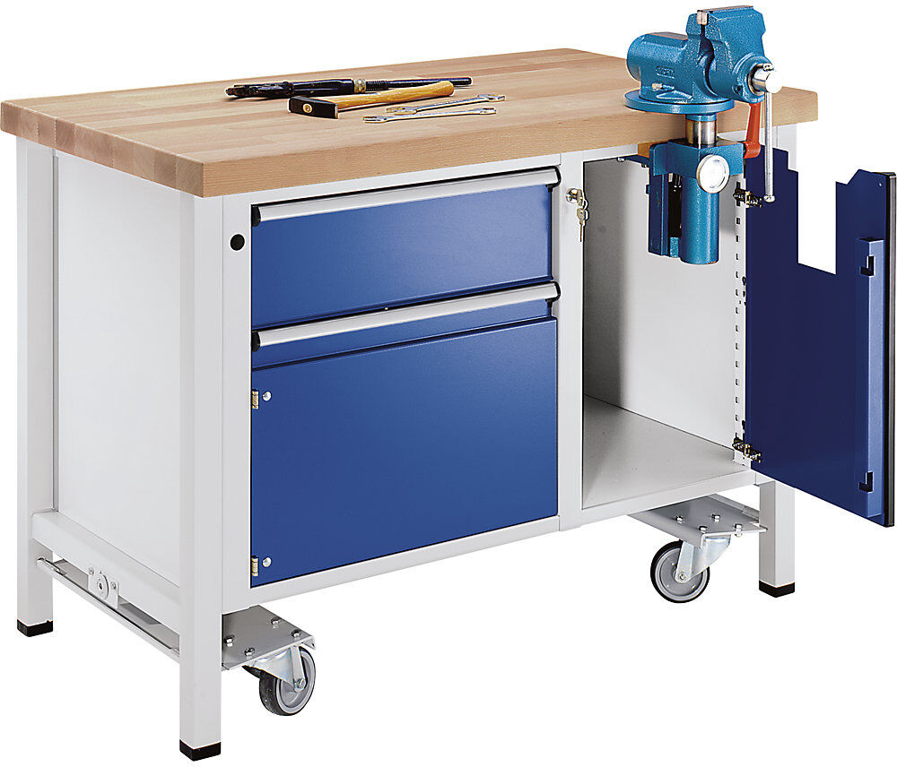 Kompaktwerkbank, fahrbar, fahrbar, mit 1 Schublade und Schraubstock, Breite 1270 mm ANKE
