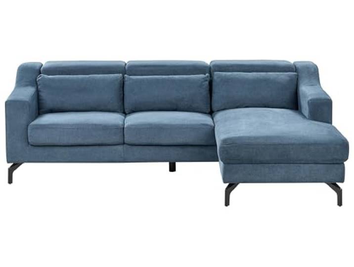 Beliani 4-Sitzer Ecksofa L-Form Stoffbezug blau mit Chaiselongue Links 3 Kissen Glosli