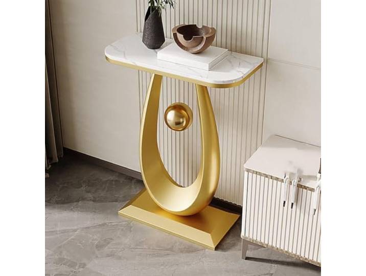 Sinterstein Konsolentisch 80cm Wassertropfen Goldkugel für Eingang Flur Luxus Design Wassertropfen Goldkugel Platzsparend für Kleine Wohnung Flur(Gold 1)