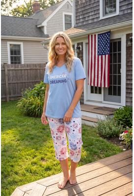 Plus Size Women's 2-Piece Capri Cotton PJ Set by Dreams & Co. in Multi American Dreaming (Size 1X) Pajamas