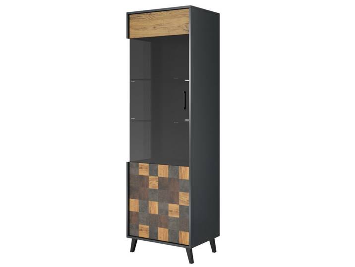 Vitrine grise et style bois work 192cm