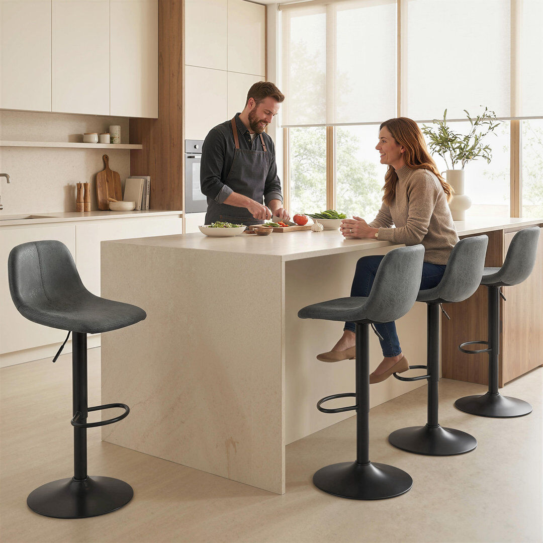 Rio Swivel Upholstered Adjustable Height Bar Stool with Steel Frame 44cm W X 37cm D