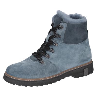 Winterboots WALDLÄUFER "HITOMI", Damen, Gr. 5 (38), Lammfell Warmfutter, blau (jeansblau), Lammfell, Veloursleder, Schuhe Winterboots, mit Lammfell, H-Weite