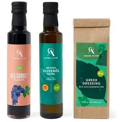AROMA OLYMP Bio Salatdressing Set inkl. Öl, Balsamico und Gewürzmischung Inhalt 500ml + 15g