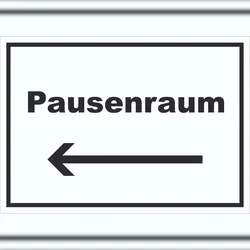 HB-Druck Pausenraum Schild mit Text Richtungspfeil links Pause Mittagspause waagerecht A3 (297x420mm)