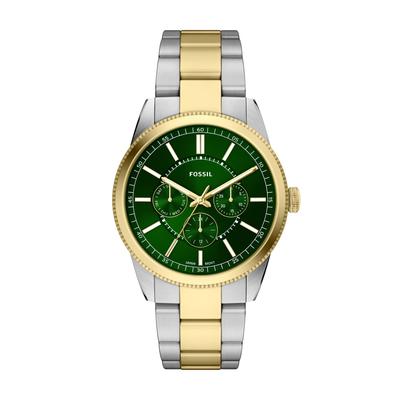 Quarzuhr FOSSIL "Pearson", grün (edelstahlfarben, gelbgoldfarben), Armbanduhren, Herren, Quarzuhr, Armbanduhr, Edelstahlarmband, analog, Tag, Wochentag