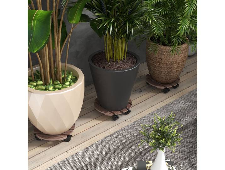 Outsunny Porte-Plantes Ø30cm 4Pcs Int/Ext Roulettes