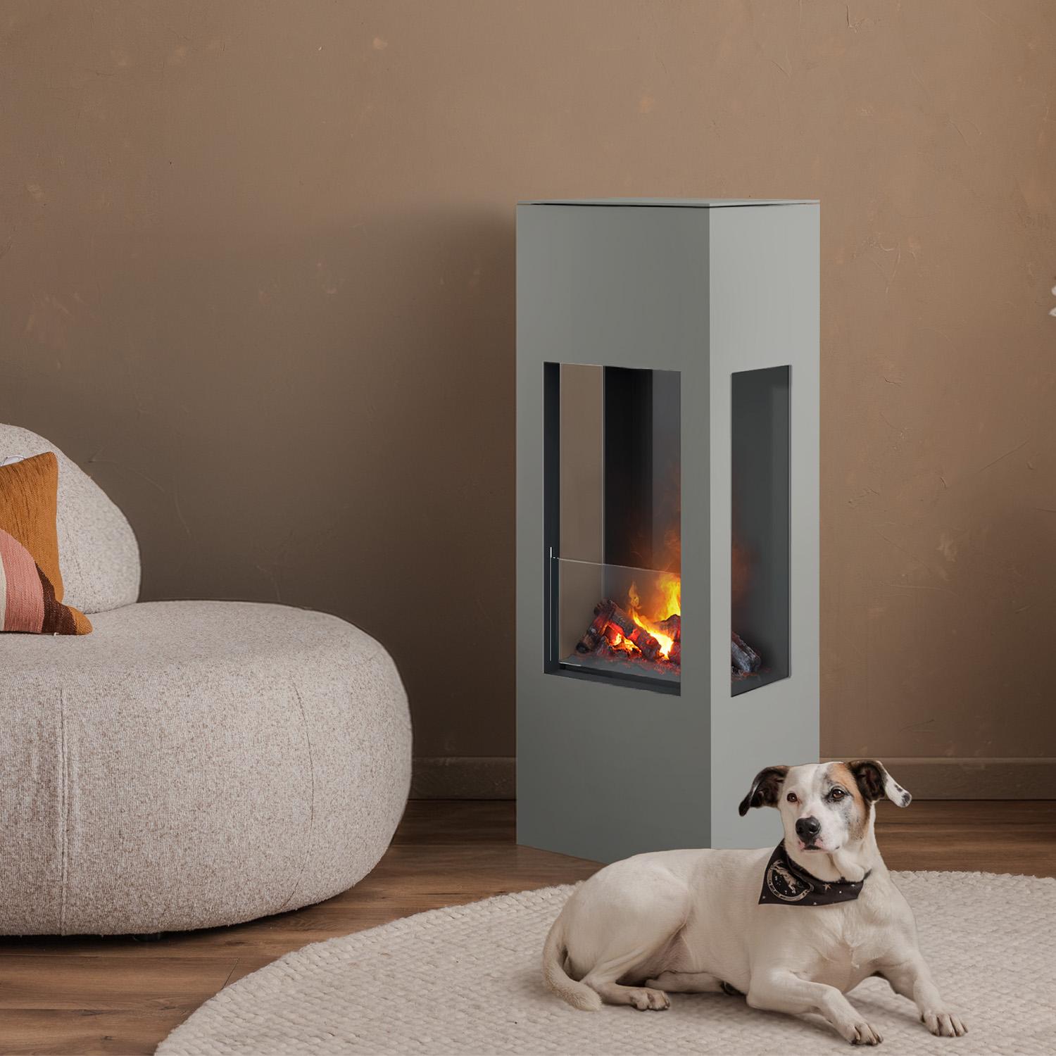 muenkel design prism 460 [Elektrokamin Opti-myst mit Heizung und 3-seitiger Sicht]: Graualuminium